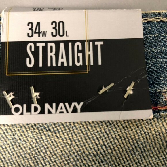 Old Navy Jeans Straight Leg Mens 34x30 Distressed NWT Medium Wash Pants Trousers - Picture 10 of 12